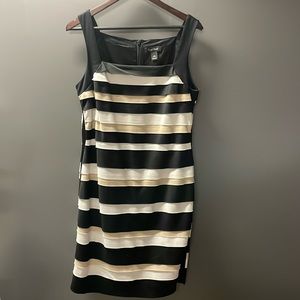 Black white and cream striped dress.